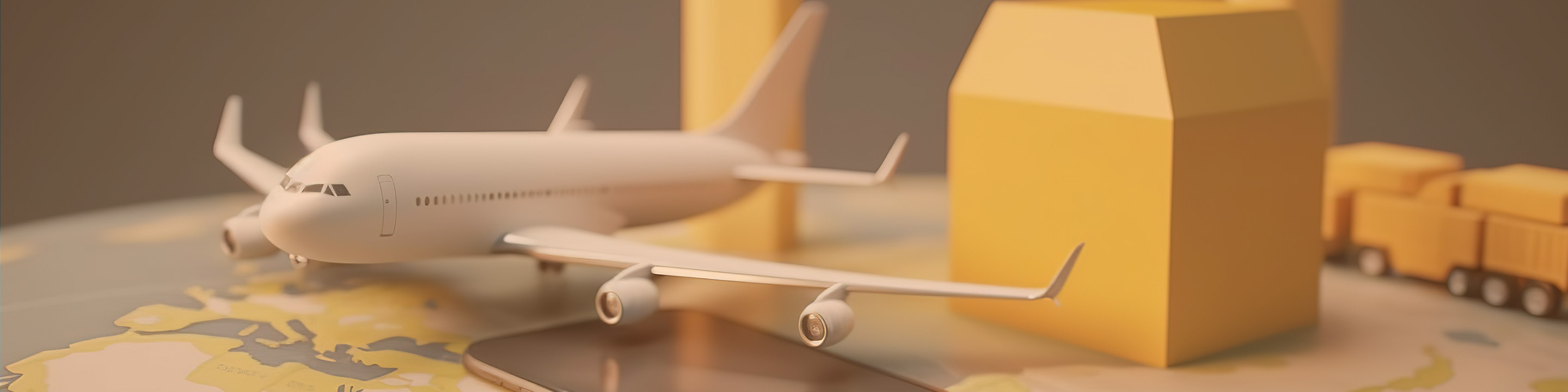 Avión, mapa y cajas del agente para ilustrar el envío de compras desde China