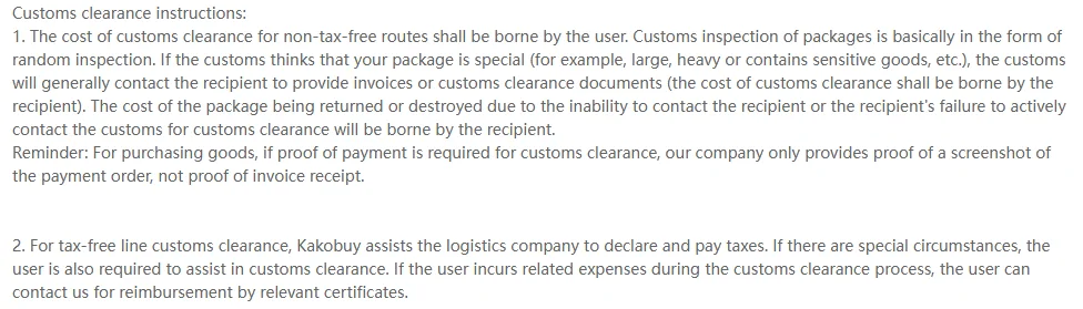 Instrucciones de despacho de Kakobuy: el usuario paga el despacho en rutas no exentas, la inspección es aleatoria y Kakobuy solo da captura del pago